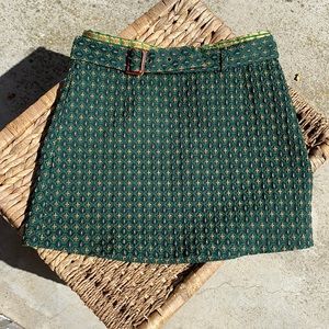 Green & Gold Brocade Mini Skirt